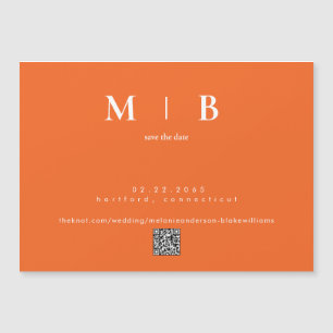 Convite Magnético Modern Orange Wedding Save the Date