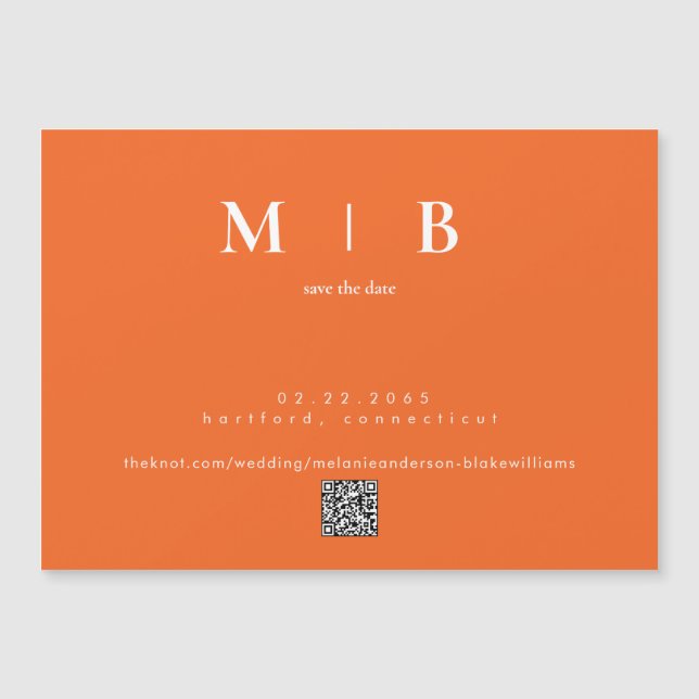 Convite Magnético Modern Orange Wedding Save the Date (Frente)
