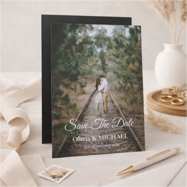 Convite Magnético Modern Script Elegant Wedding Photo Save The Date (Criador carregado)