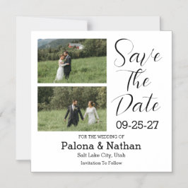 Convite Magnético Modern Script Photo Wedding Save The Date