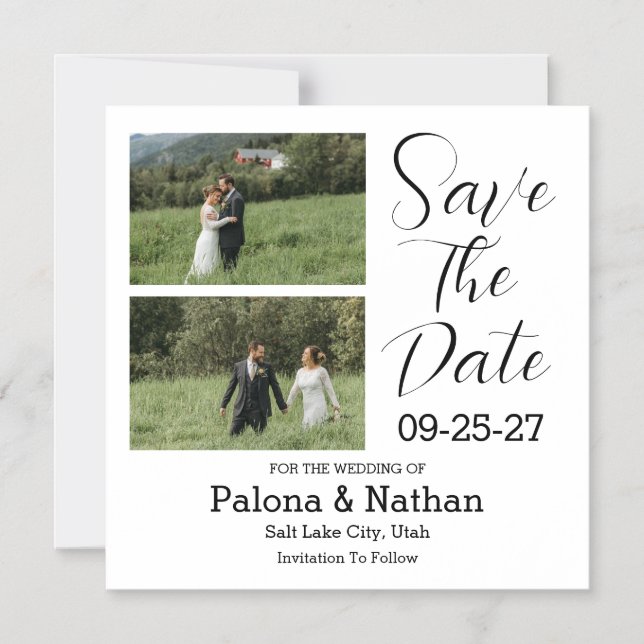 Convite Magnético Modern Script Photo Wedding Save The Date (Frente)