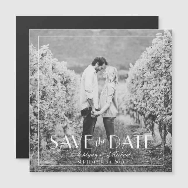 Convite Magnético Moderno e Elegante Estilo Quadrado Casamento (Frente/Verso)