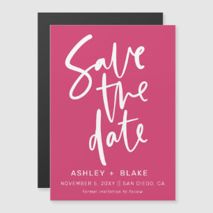 Convite Magnético Moderno manuscrito da Fuchsia Salvar a Data