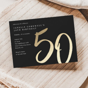Convite Magnético Moderno Minimalista Dourado Tipo 50º Aniversário