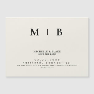 Convite Magnético Monograma Bege Simples e Elegante Save the Date