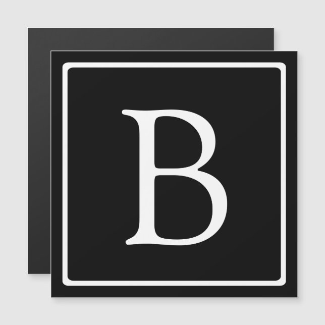 Convite Magnético Monograma Clássico Simples | ímã Preto e Branco (Frente/Verso)