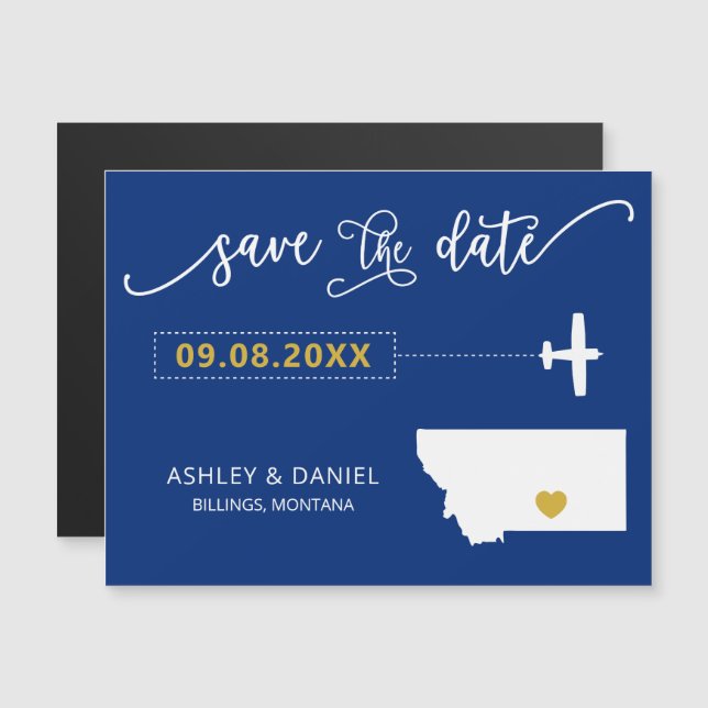 Convite Magnético Montana Wedding Save the Date Card, Map (Frente/Verso)