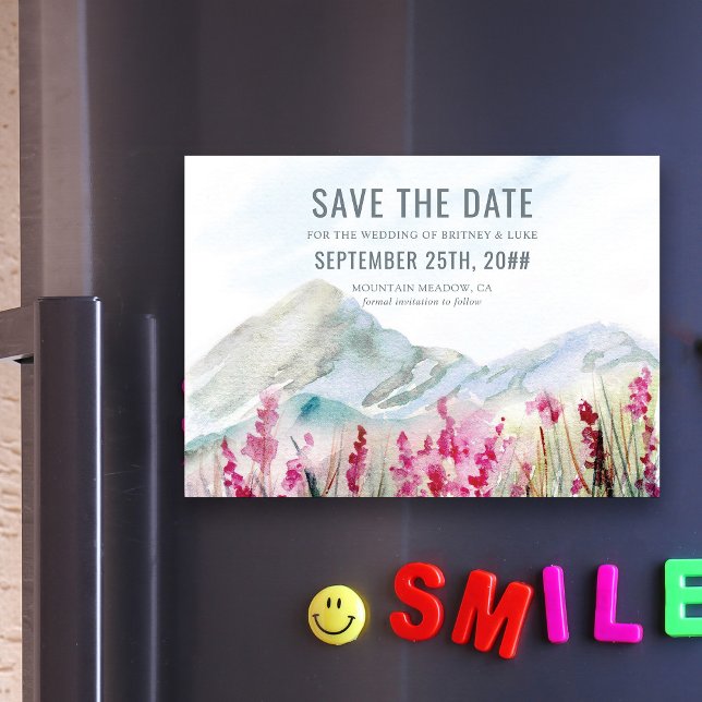 Convite Magnético Montanha Casamento de Prados de Flor Selvagem Salv (Magnetic Save the Date from Mountain Meadow wedding collection by Darling  & May)