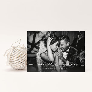 Convite Magnético Natal Casado Foto de Recém-Casados Elegante