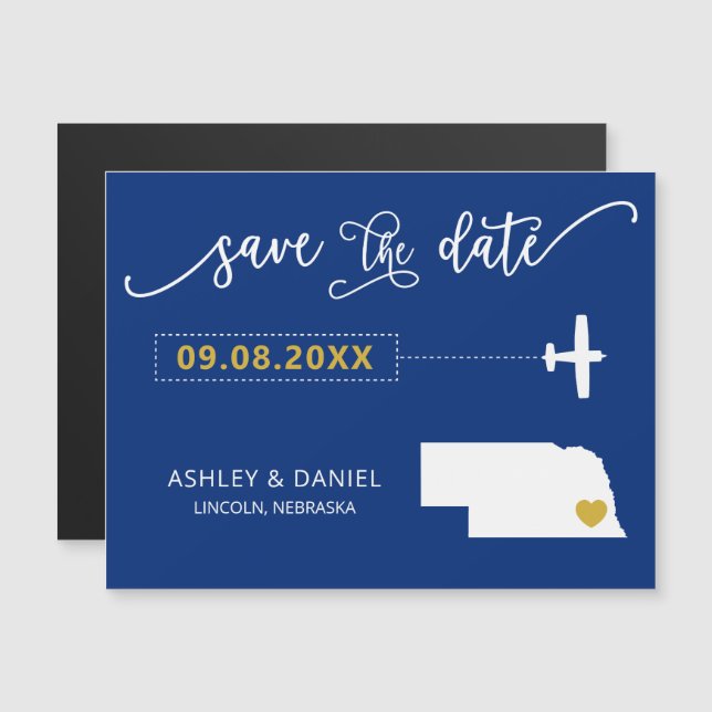 Convite Magnético Nebraska Wedding Save the Date Card, Map (Frente/Verso)