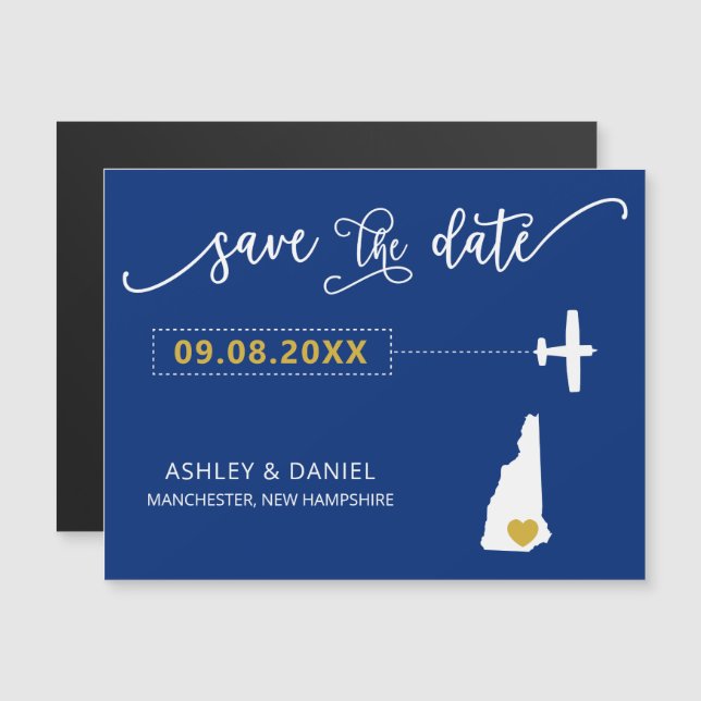 Convite Magnético New Hampshire Wedding Save the Date Card, Map (Frente/Verso)