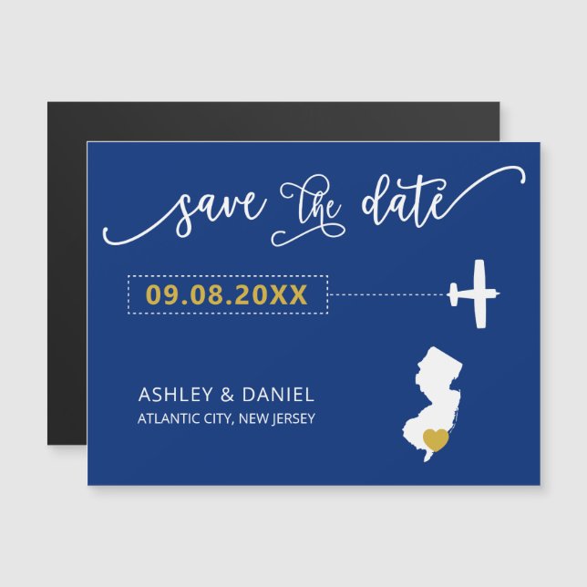 Convite Magnético New Jersey Wedding Save the Date Card, Mapa (Frente/Verso)