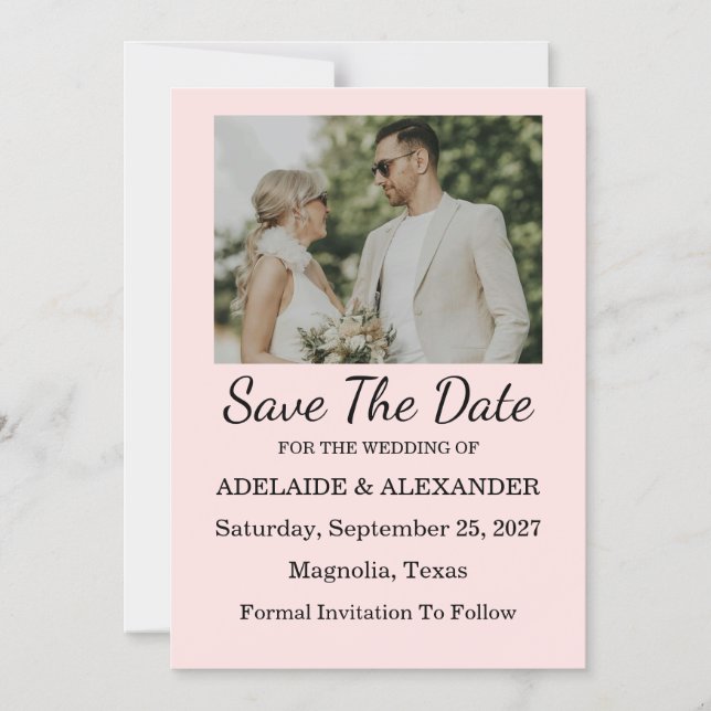 Convite Magnético Noivado Rosa Moderno Save The Date (Frente)