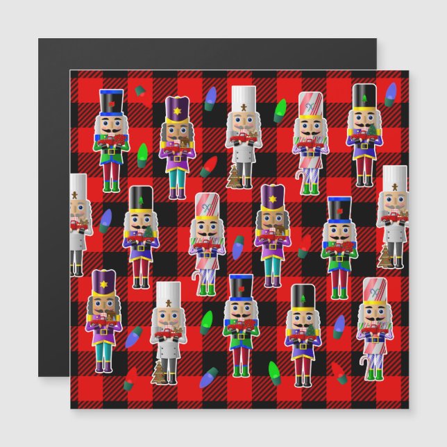 Convite Magnético Nozes de Natal com Pequenos Caminhões Vermelhos (Frente/Verso)