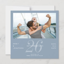 Convite Magnético Número de Fotografia Azul Moderno Salve A Data