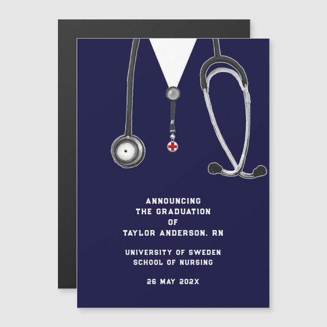 Convite Magnético Nurse Graduation Announcement (Frente/Verso)