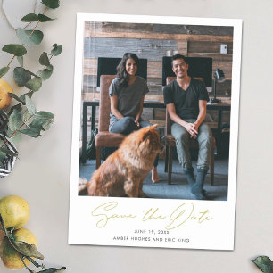 Convite Magnético O casamento de fotos de script Dourado moderno sal