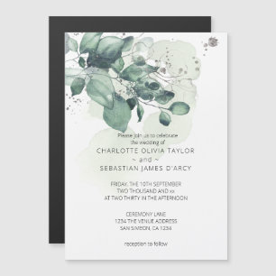 Convite Magnético O verde-aquarela deixa casamento de buquês botân