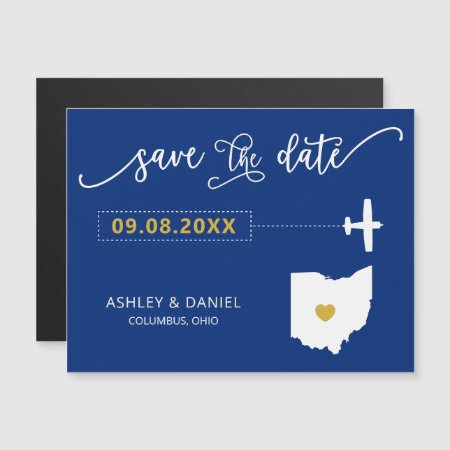 Convite Magnético Ohio Wedding Save the Date Card, Map (Frente/Verso)