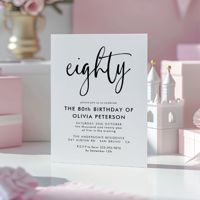 Convite Magnético Oitenta | 80 moderna, Festa de aniversário preto e (Criador carregado)