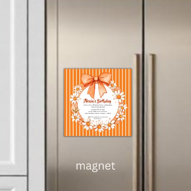 Convite Magnético Orange Daisy Wreath Birthday Invitation Magnetic  (Criador carregado)