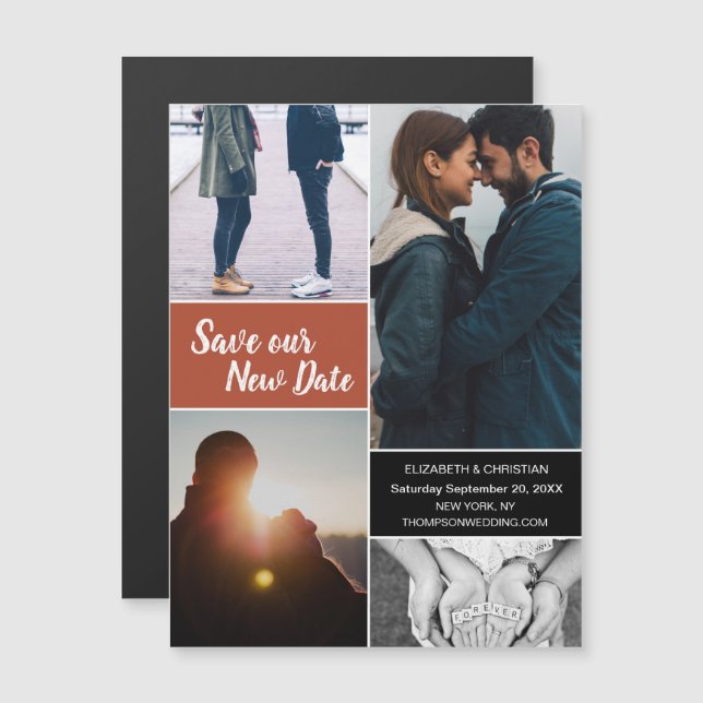 Convite Magnético Orange Salve nossa Nova Data Foto Altere a Data (Frente/Verso)