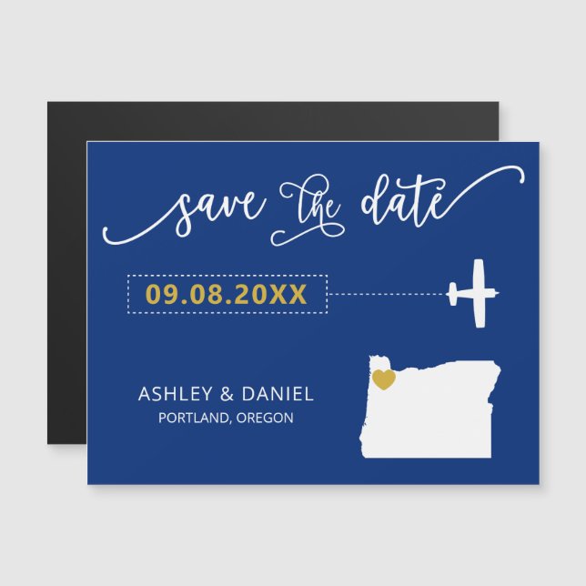 Convite Magnético Oregon Wedding Save the Date Card, Map (Frente/Verso)
