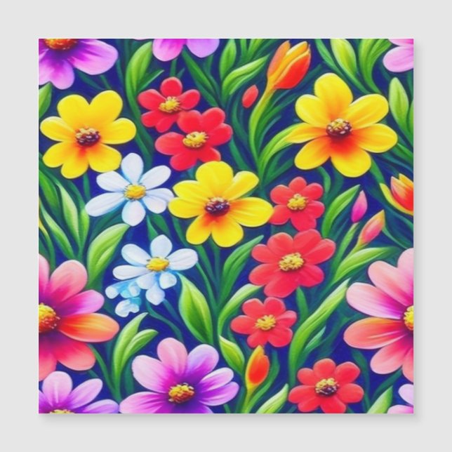 Convite Magnético Padrão floral colorido (Frente)