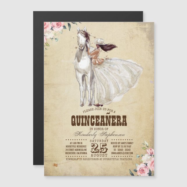 Convite Magnético País Ocidental 15 Birthday Quinceañera (Frente/Verso)