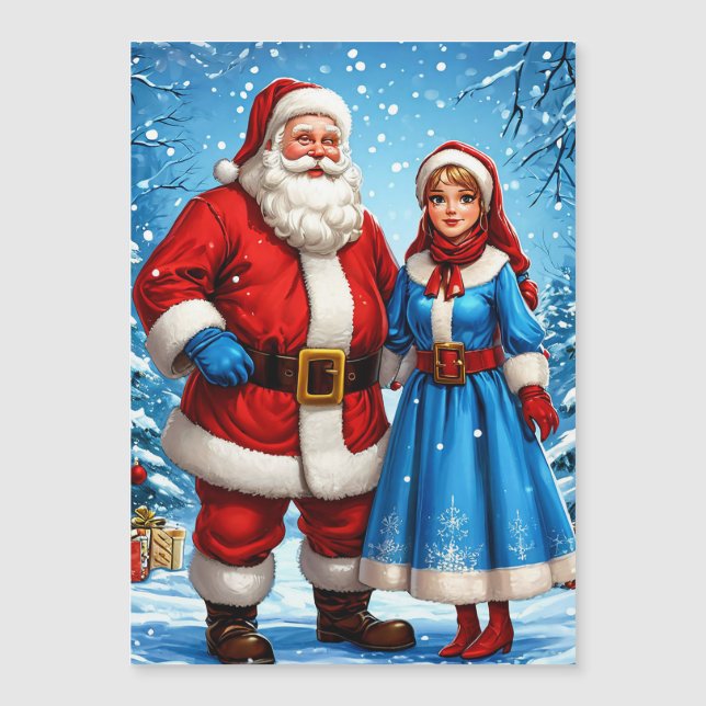 Convite Magnético Papai Noel e Donzela da Neve (Frente)