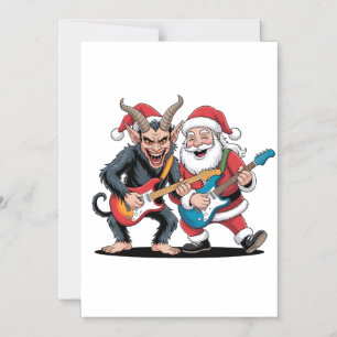 Convite Magnético Papai Noel e Krampus Rock de Natal Malvado