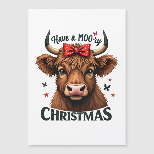 Convite Magnético Papais noeis de Visto de Vaca de Natal (Frente)