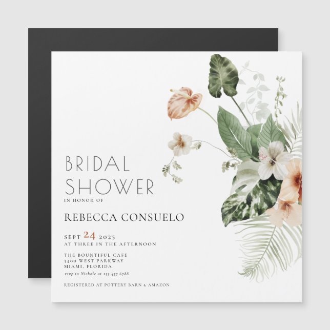 Convite Magnético para Chá de Noiva Floral Boho co (Frente/Verso)