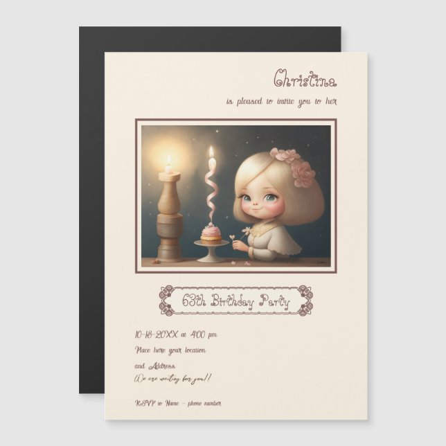 Convite Magnético Parabéns, garota 01 (Frente/Verso)