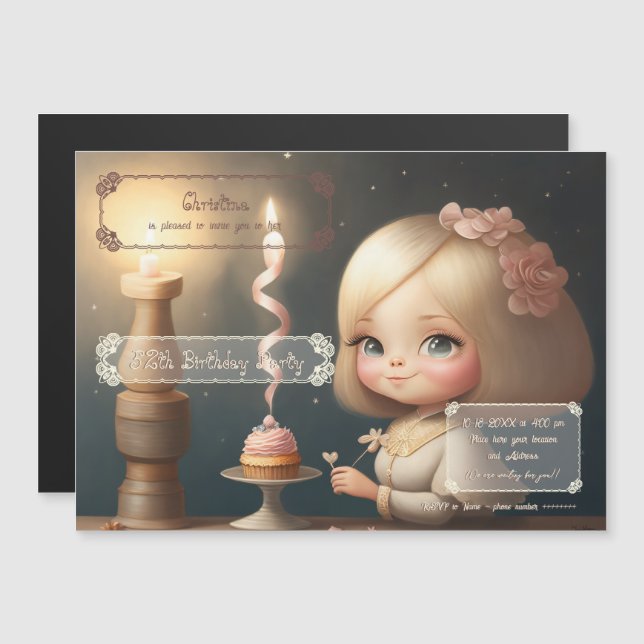 Convite Magnético Parabéns, garota 01 (Frente/Verso)