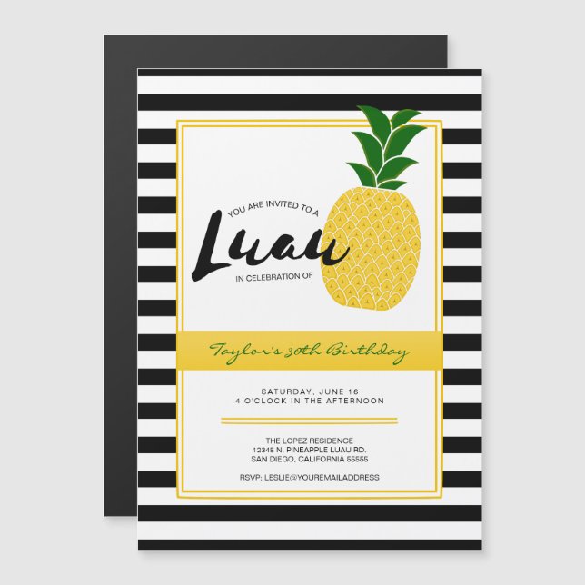 Convite Magnético Partido Elegante Luau Pineapple (Frente/Verso)