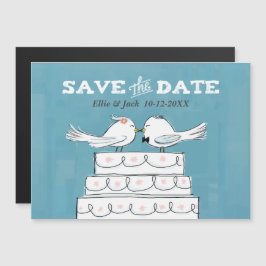 Convite Magnético Pássaros de Amor no Bolo de Casamento Salve a Data
