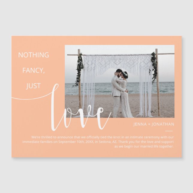 Convite Magnético Peach Simple Modern Minimine Script Photo Magnet (Frente)
