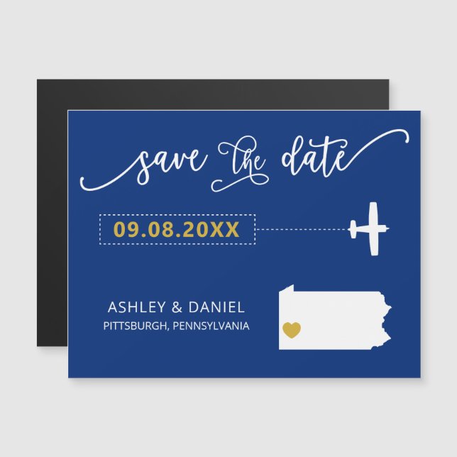 Convite Magnético Pennsylvania Wedding Save the Date Card, Map (Frente/Verso)