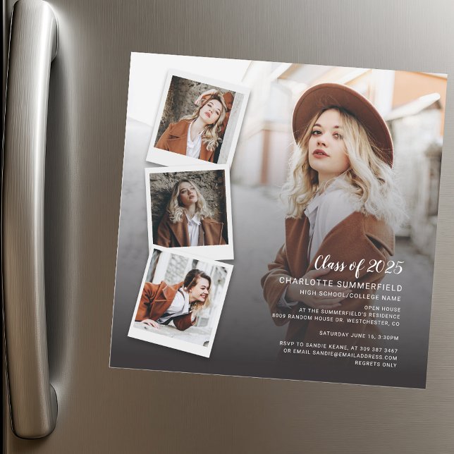 Convite Magnético Personalização do Formando de Graduação 2025 Open  (2025 Graduation Grad Photos Open House Custom Magnetic Invitation)