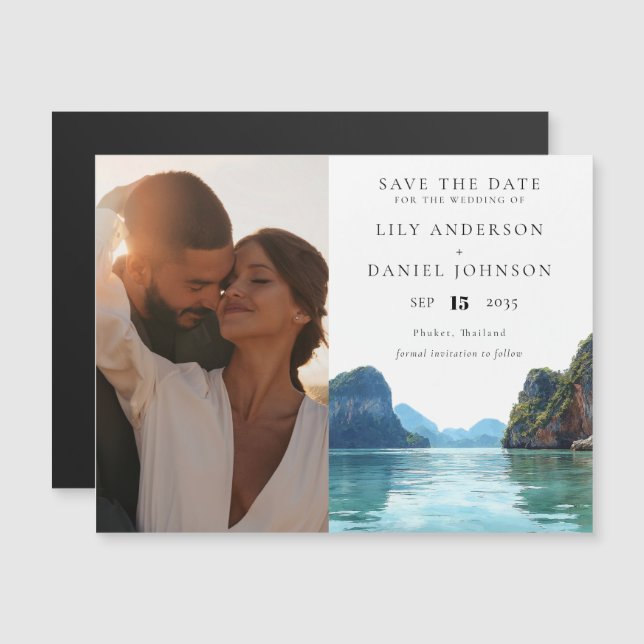 Convite Magnético Phuket Thailand Wedding Photo Save The Date (Frente/Verso)