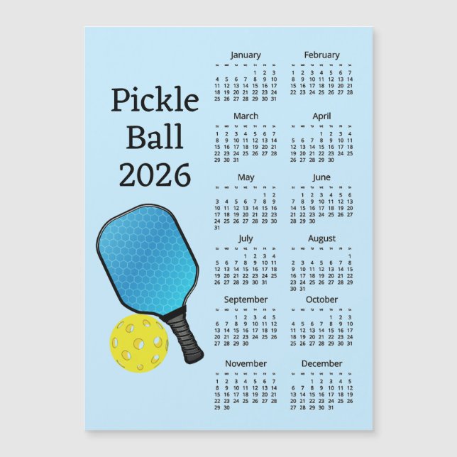 Convite Magnético Pickleball 2026 Calendar (Frente)