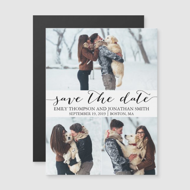 Convite Magnético Picture Wedding Save The Date Magnet, Três Fotos (Frente/Verso)