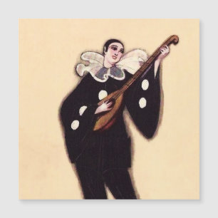 Convite Magnético Pierrot de preto tocando alaúde por Sophia Chiostr