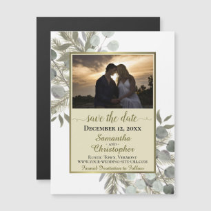 Convite Magnético Pine Eucalyptus Wedding Save the Date Photo Dourad