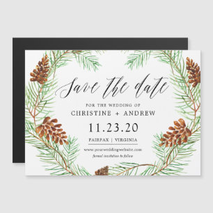 Convite Magnético Pinecone Winter Rustic Save The Dates Magnet
