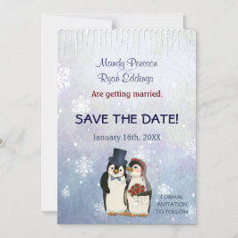 Convite Magnético Pinguin Winter Snowflakes Casamento Salvar Data