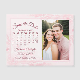 Convite Magnético Pink Peonies Calendar & Photo Save the Date Magnet
