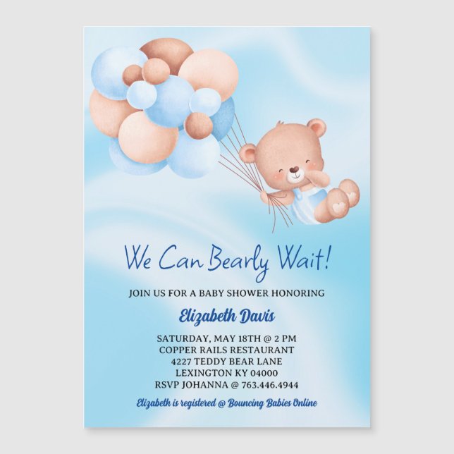 Convite Magnético Podemos Esperar Chá de fraldas Blue Beige Boy (Frente)