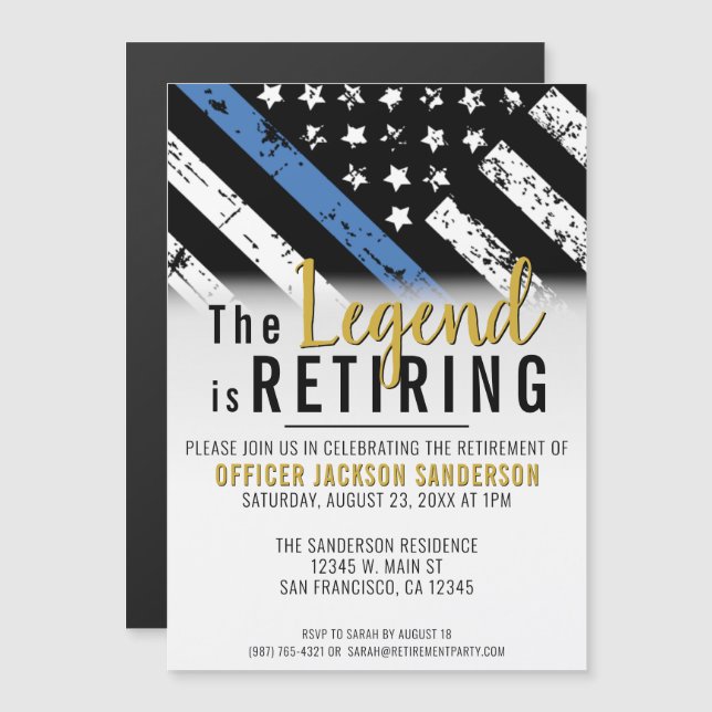 Convite Magnético Polícia de Linha Azul Fino da Polícia (Frente/Verso)